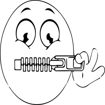 Cartoon character with zipper on mouth. Concept of keeping a secret or silence.