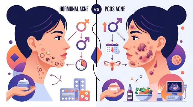 Hormonal acne versus pcos skin conditions comparison infographic
