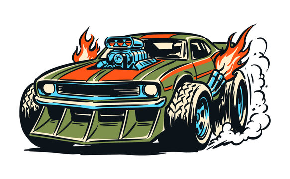 Car print design for t shirt, poster, sticker. Legend race. Road speed graphic print. Extreme racing. Full speed racing club