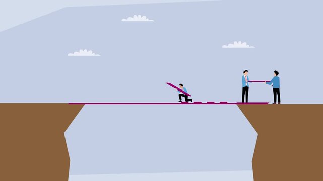 Business People Building a Bridge Over Gap cartoon animation