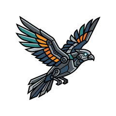 Fototapeta premium A stylized illustration of a mechanical bird flying against a plain white background