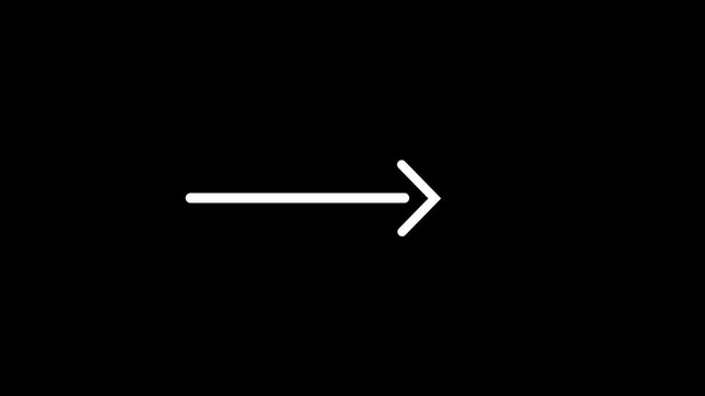 Minimalist white arrow animation on black background, for ui and, navigation pointer direction