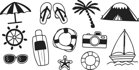 Hand drawn summer vacation set with beach © Niri