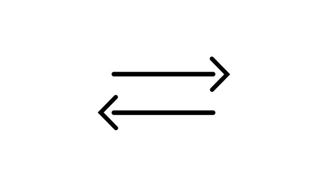 Minimalist exchange animation: black arrows indicating two-way direction and data transfer