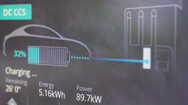 DC Fast Charging Display Interface Screen Showing Electric Vehicle Battery Progress