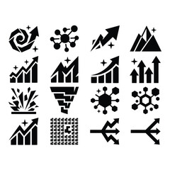 Fototapeta premium Set of 12 Minimalist Geometric Business and Growth Icons isolated on white background