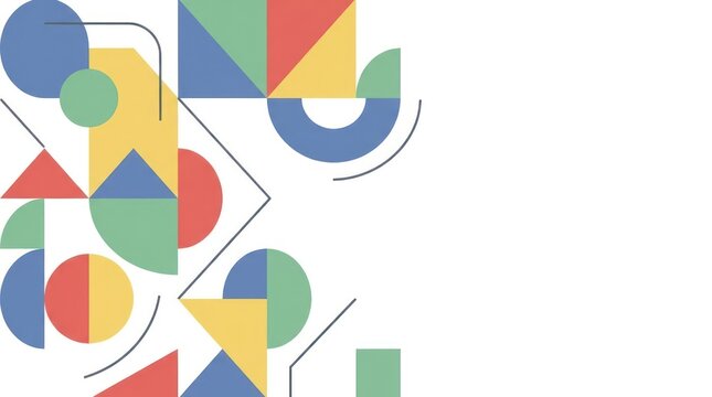 Abstract geometric pattern with colorful shapes and circles.