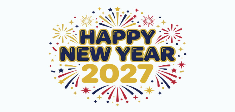 Happy new year 2027, celebration greeting card, new year card Gold text effect firework background