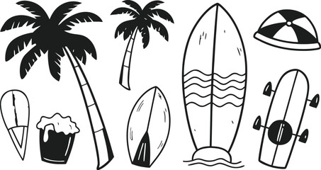 Black and white summer with palm trees and surfboards © Niri