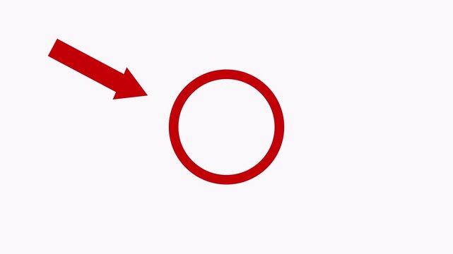 Highlight arrow pointing Symbolizing Attention, Error, or Important Notification with Alpha Channel in 4K.Animated Red circle spotted with arrow on transparent background..Red circle revel loop video.