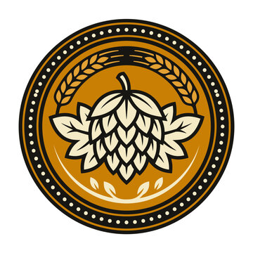 Large hop cone with leaves and wheat wreath.