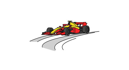 Fototapeta premium Red and yellow formula race car on a grey track, speed and motion graphic