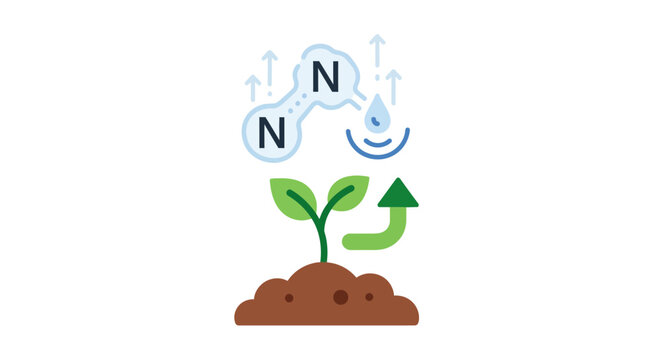 Nitrogen Cycle: Plant Growth, Water Droplet, Soil, and Upward Arrows Icon
