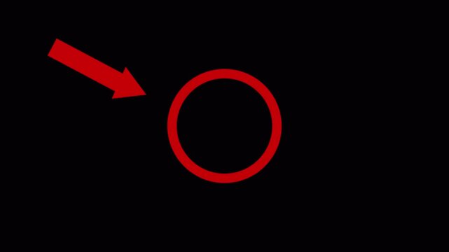 Highlight arrow pointing Symbolizing Attention, Error, or Important Notification with Alpha Channel in 4K.Animated Red circle spotted with arrow on transparent background..Red circle revel loop video