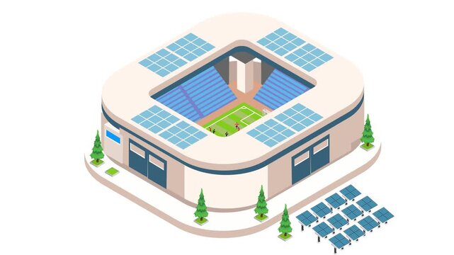 Eco-Friendly Sports Arena with Solar Panel Roof 3d animation cartoon