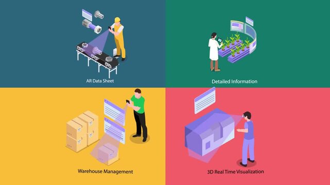 Augmented Reality AR Applications in Industry, Agriculture, and Logistics 3d animation cartoon