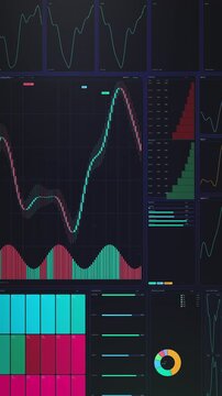 Vertical crypto market dashboard displays candlesticks, volume, order book, and analytics in a sleek neon interface for fintech ads, mobile content, and business presentations.