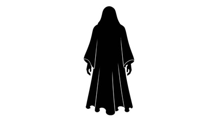 A full-body black silhouette of a person wearing a long, flowing robe with a hood is depicted standing upright on a plain white background. © Mst. Piara Begum