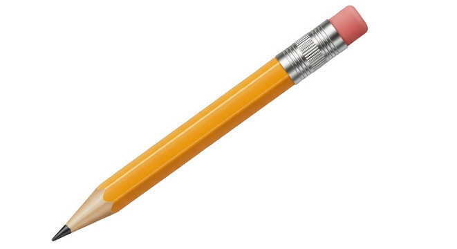 Yellow pencil with eraser tip standing upright isolated on transparent background