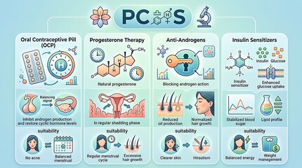 Naklejka premium Medical infographic explaining pcos treatment options and benefits
