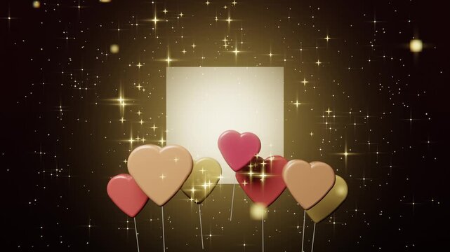 Brightening square glow causing heart lollipops bobbing and swaying in set with gold orbs for glow