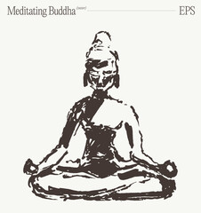 Obraz premium Buddha figure sitting in lotus meditation, hand drawn sketch illustration