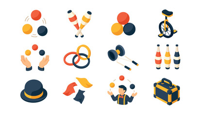 Colorful circus performance icons and illustrations. © Kenn