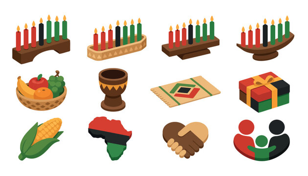 Kwanzaa symbols and traditional celebration icons.