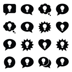 Set of speech bubble icons with lightbulb ideas lightbulb creativity thinking innovation brainstorm dialogue solution inspiration silhouette interface communication collection business © Suriya