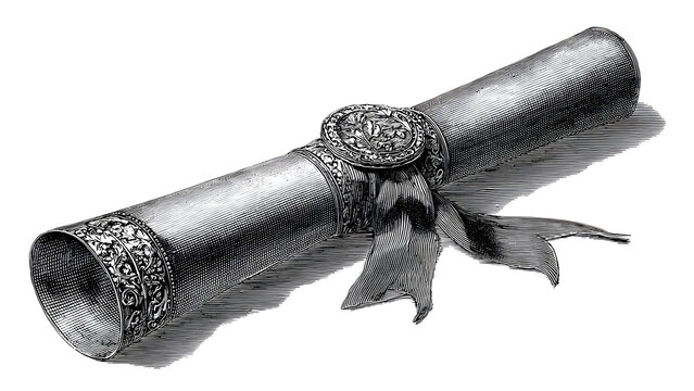 Classic Rolled Academic Diploma Scroll Tied with Decorative Ribbon and Wax Seal Symbolizing Educational Achievement and Graduation Success