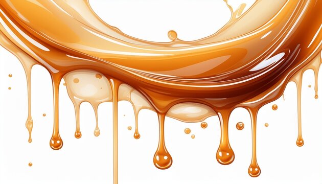 dripping melted caramel sauce drops isolated on white background transparent