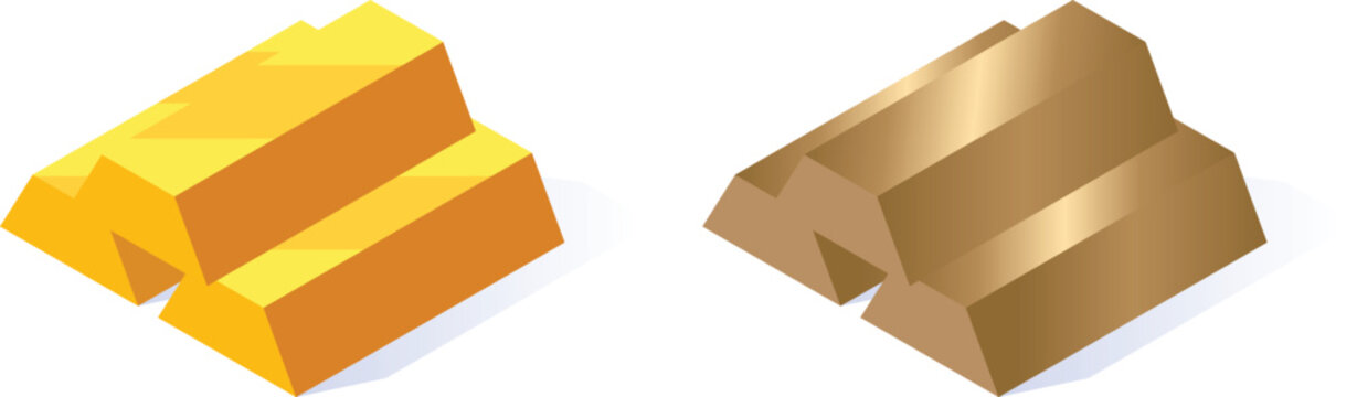Gold bars bullion stack isometric 3D icon. Stacked ingots, realistic shiny metallic gradient. Wealth, finance, banking, investment savings, growth, economic success. financial websites, fintech app UI