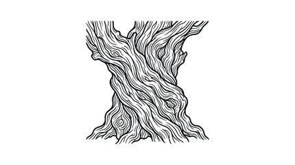 Modern Minimalist Black and White of a Twisted Ancient Tree Trunk with Intricate Wood Grain Details © Dead