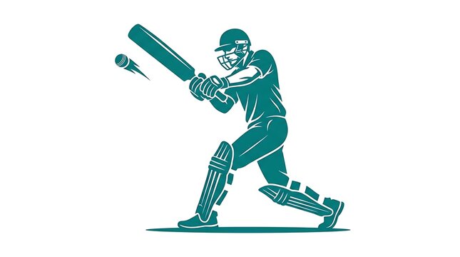 Cricket batsman playing a cover drive. Professional athlete hitting a ball, vector illustration.