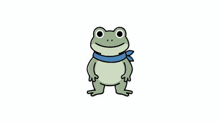 Fototapeta premium Simple green frog wearing a blue scarf.