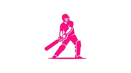 Fototapeta premium Cricket player icon. Pink silhouette of a batsman hitting a ball for sports design.