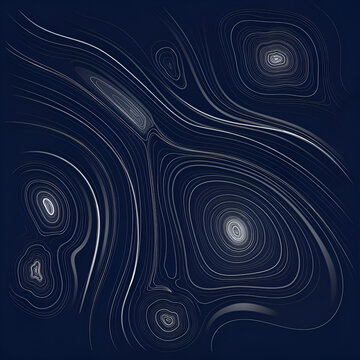 Abstract topographic map lines flowing with luminous contours against a deep blue field representing digital data