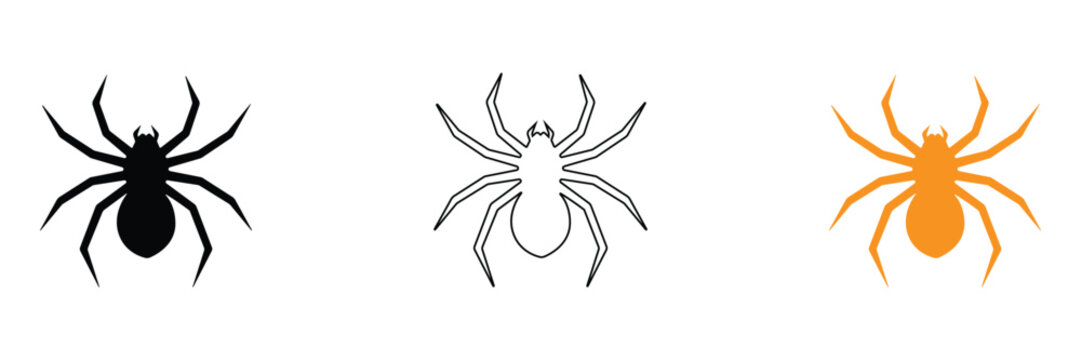 Spider Silhouette and Insect Vector Icon Set, Halloween Creepy Spider Symbol Illustration for Party Decoration, Horror Theme, Mystery Banner and Arachnid Concept Elements