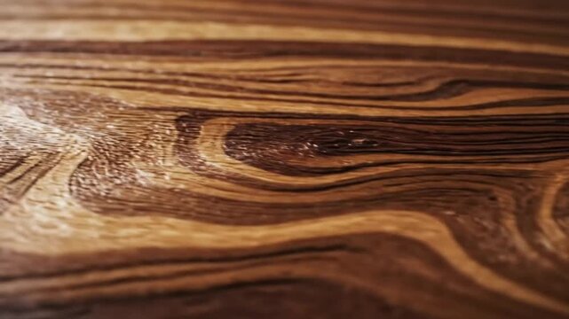 Close-up perspective of a beautiful swirling wood grain texture with varying shades of brown and tan colors