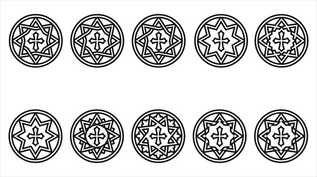 Set of 10 gothic magic compass star icons collection on a white background