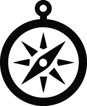 Black and white compass rose navigation symbol with loop top isolated on white background, Vector, illustration