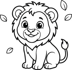 Fototapeta premium Cute lion coloring page for kids fun coloring book illustration for creative coloring activities