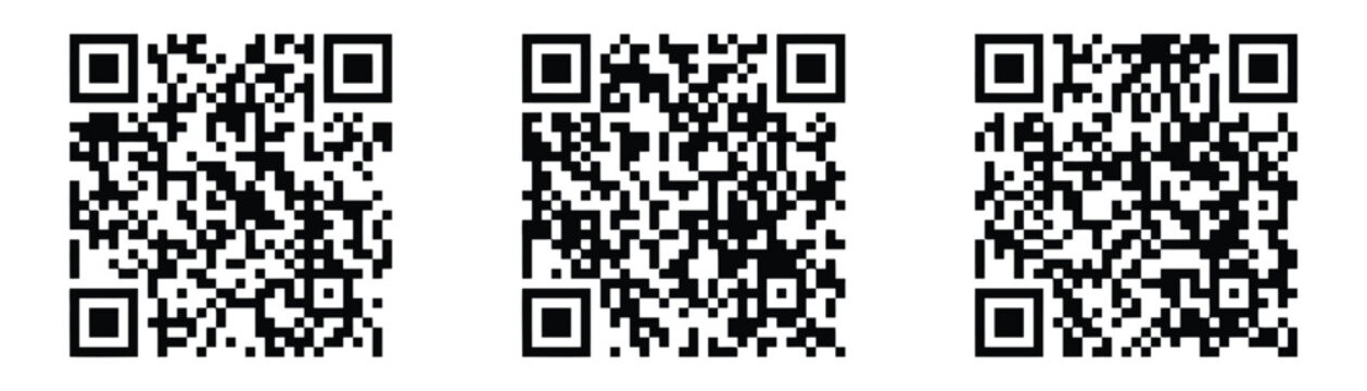 A series of black and white square quick response codes arranged in a row