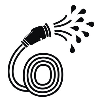 Black hose nozzle spraying water with coiled flexible hose isolated on transparent background