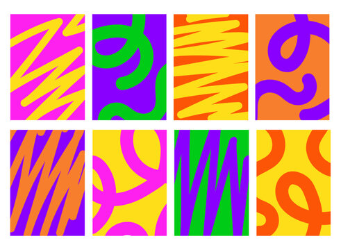 Colorful abstract background set bold lines doodle design. Vector