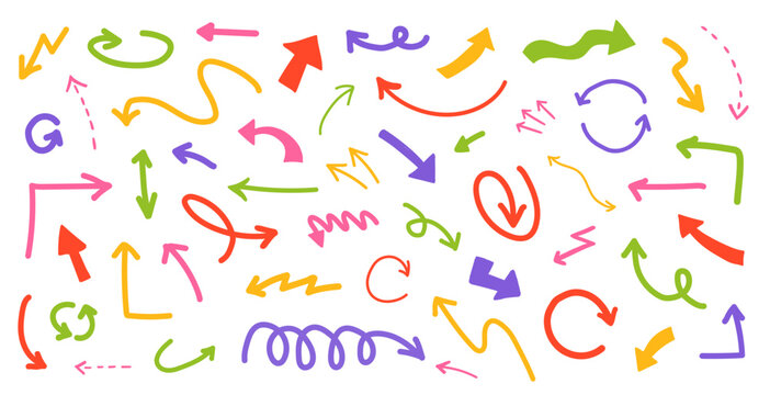 Colorful  doodle arrows set. Vector