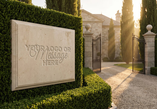 Stone Sign Engraved Entrance Mockup