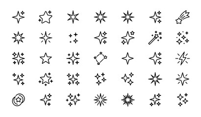 Premium star, sparkle, glitter, magic and shine line icons set © MDSUJON