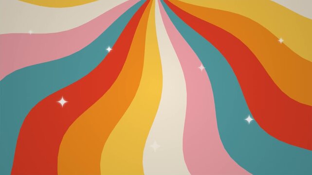 Retro Groovy Wavy Background with 70s Style Colorful Stripes and Twinkling Stars 4k video