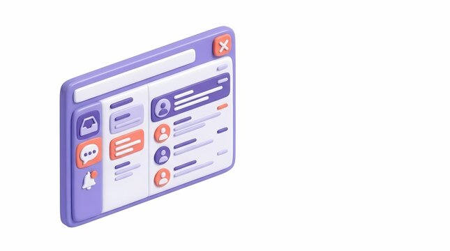 Social media message window with profile avatars notification bell and navigation sidebar menu